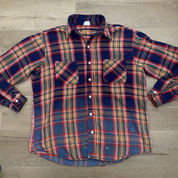 UNIQUE Vintage JCPenney Big Mac Captain America Flannel Shirt Mens L USA Made - Picture 7 of 14